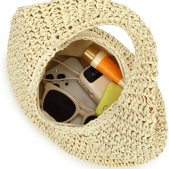 Women's Straw Woven Hobo Bag Summer Beach Casual Chic Gift - Picture 5 of 7